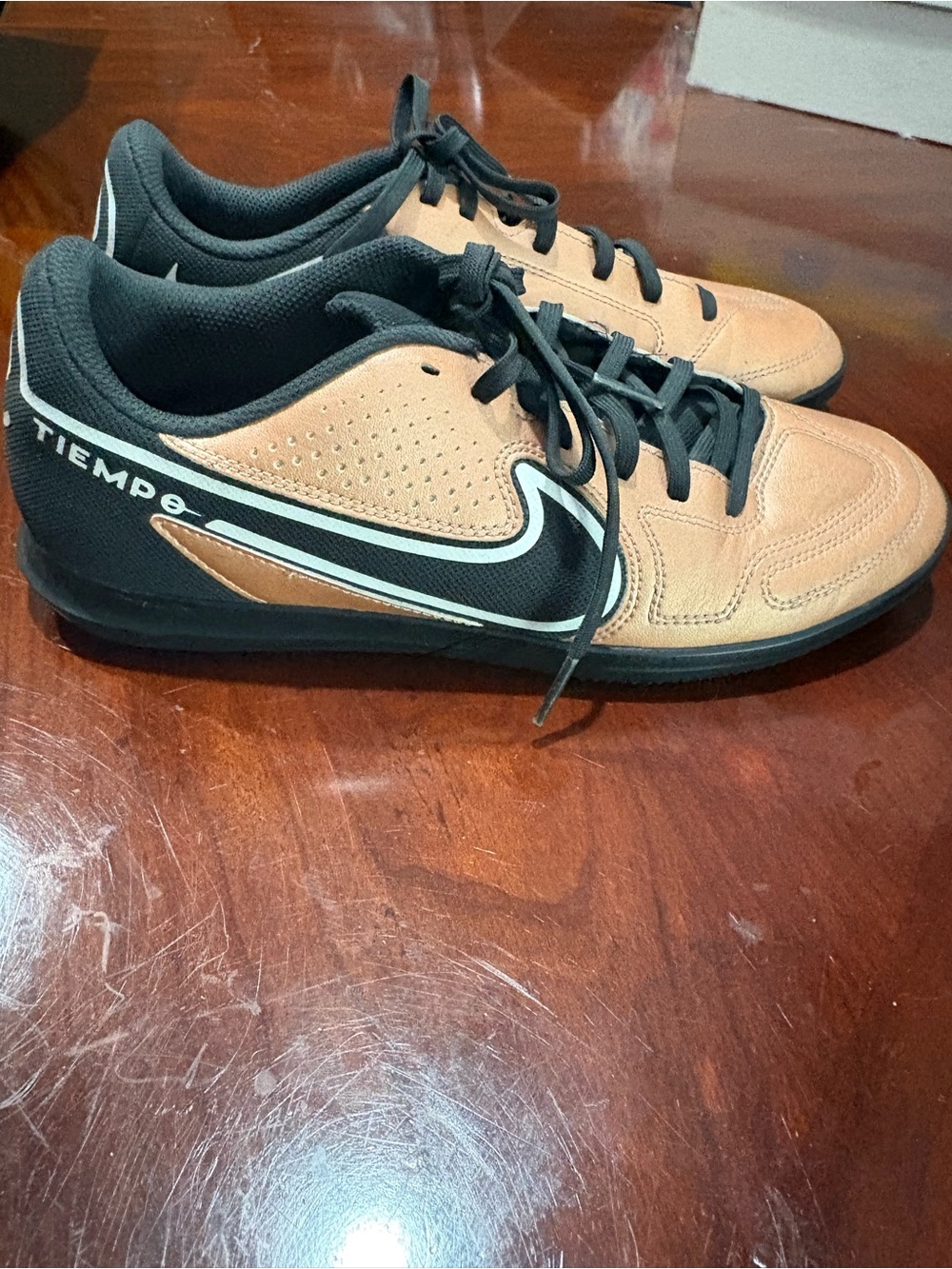 Nike Men's Tan and Black Indoor Soccer Shoes - Tiempo